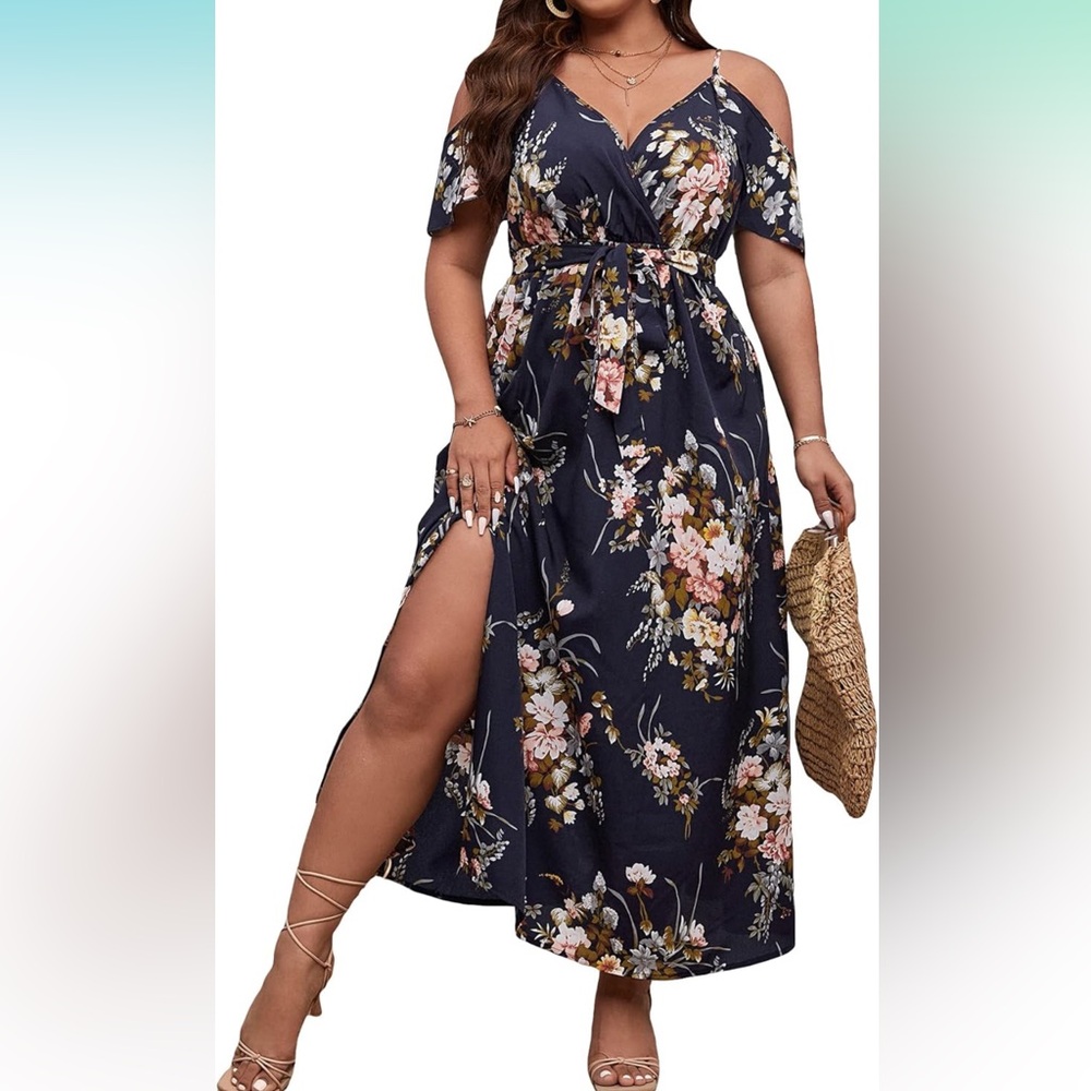 NEW Black Floral Cold Shoulder Short Sleeve Dress XXL